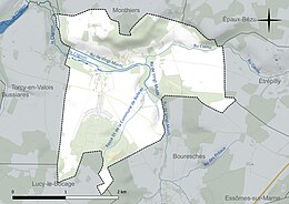 Carte en couleur présentant le réseau hydrographique de la commune