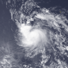 A satellite image of a tropical storm over the Eastern Pacific Ocean