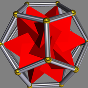 Five tetrahedra inscribed in a dodecahedron. Five opposing tetrahedra (not shown) can also be inscribed. Chiroicosahedron-in-dodecahedron.png