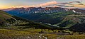 The view of Forest Canyon from Trail Ridge Road at sunrise. Mount Julian centered in the distance with Terra Tomah Mountain left of center. Camera pointed south.