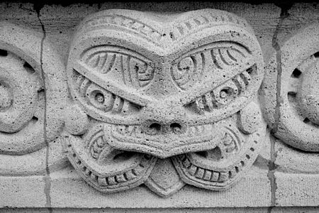 Māori-inspired mascaron on the Institut de paléontologie humaine, Paris, architect Emmanuel Pontremoli and sculptor Constant Ambroise Roux, 1912-1914