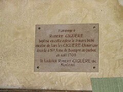 Plaque commémorative dans l'église.