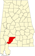 Map of Alabama highlighting Monroe County