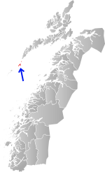 Mapa do condado de Nordland com Værøy em destaque.