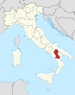 Karta över Italien med Provincia di Potenza markerat