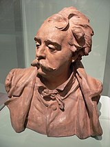 A bust of the sculptor Albert-Ernest Carrier-Belleuse, by Auguste Rodin (1882). Terracotta, originally modelled in clay. Rodin Carrie-Belleuse p1070141.jpg