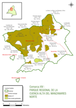 Thumbnail for File:Comarca forestal 14 de la Comunidad de Madrid (2007) Parque Regional de la Cuenca Alta del Manzanares. Norte, mapa.png