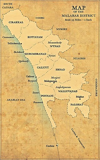 <span class="mw-page-title-main">Malabar District</span> Administrative district of Bombay and later Madras from 1792 to 1956