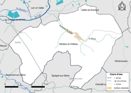 Carte en couleur présentantle réseau hydrographique de la commune