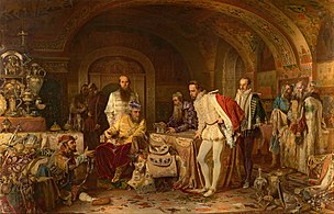 Ivan the Terrible showing his treasures to Jerome Horsey, the English Ambassador (1875)