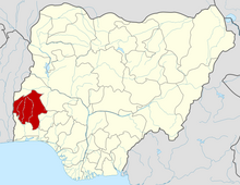 Oyo is located in Oyo State, shown in red.