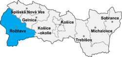 Location of Rožņavas apriņķis