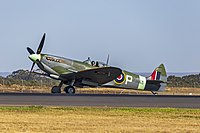 Temora Aviation Museum (VH-XVI) Supermarine Spitfire Mk XVI taxiing at the 2019 Australian International Airshow.jpg