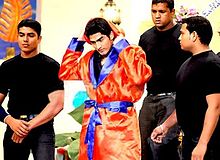 Vijender preparing for a boxing match on a television show. Vijender boxing.jpg