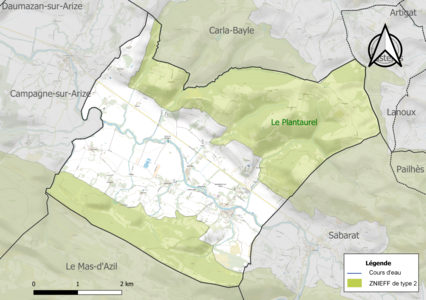 Carte de la ZNIEFF de type 2 sur la commune.