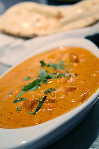 <span class="mw-page-title-main">Chicken tikka masala</span> Dish consisting of boneless chicken pieces in curry sauce