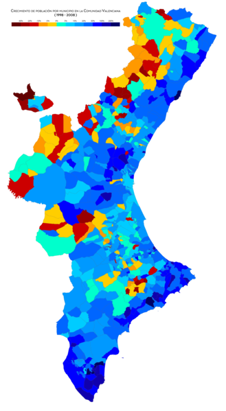 Crecimiento de la población por municipio entre 1998 y 2008