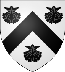 Arms of Lyttelton: Argent, a chevron between three escallops sable Lyttelton arms.svg