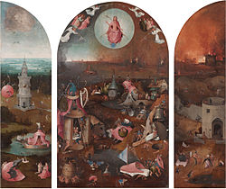 Interior translate: Hieronymus Bosch and/or workshop. The Last Judgment translate label QS:Lit,"Giudizio universale" label QS:Lfr,"Le Jugement Dernier" label QS:Lca,"El Judici Final" label QS:Lde,"Das Jüngste Gericht" label QS:Lpt,"O Juízo Final" label QS:Lzh,"最后的审判" label QS:Lda,"Den dommedag" label QS:Lsl,"Poslednja sodba" label QS:Lja,"最後の審判" label QS:Lsv,"Den yttersta domen" label QS:Lpl,"Sąd Ostateczny" label QS:Lnl,"Het Laatste Oordeel" label QS:Les,"El Juicio Final" label QS:Lsu,"Viimeinen tuomio" label QS:Len,"The Last Judgment" label QS:Leo,"La Lasta Juĝo" label QS:Lmk,"Страшниот Суд" label QS:Lru,"Страшный суд" . circa 1486-1520. oil on panel medium QS:P186,Q296955;P186,Q106857709,P518,Q861259 99 × 117,5 cm. Brugge, Groeningemuseum.