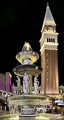 St. Mark's Campanile and outdoor fountain at the Venetian