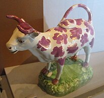 Ceramic cow creamer, 1820-40, "possibly Cambrian Pottery"