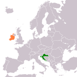 Map indicating locations of Croatia and Ireland