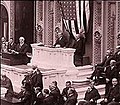 Harding addresses Congress; Vice President Coolidge behind