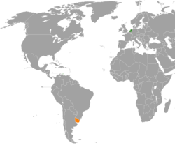 Map indicating locations of Netherlands and Uruguay