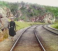 Bashkir switchman near the town Ust' Katav on the Yuryuzan River between Ufa and Cheliabinsk in the Ural Mountains region, c. 1910