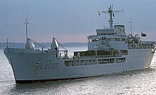 RFA Sir Galahad departing from Marchwood in 1979 RFA Sir Galahad.jpg