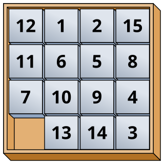 <span class="mw-page-title-main">15 puzzle</span> Sliding puzzle with fifteen pieces and one space