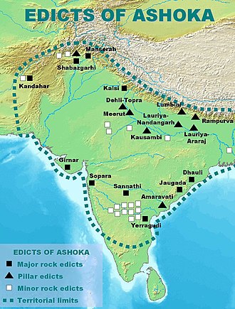 Edicts of Ashoka, the Mansehra Rock Edicts lie in the extreme north-west of the Mauryan Empire EdictsOfAshoka.jpg