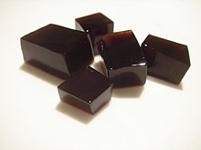 Grass jelly is a jelly-like dessert eaten in several Asian countries. GrassJellyBlocks.jpg