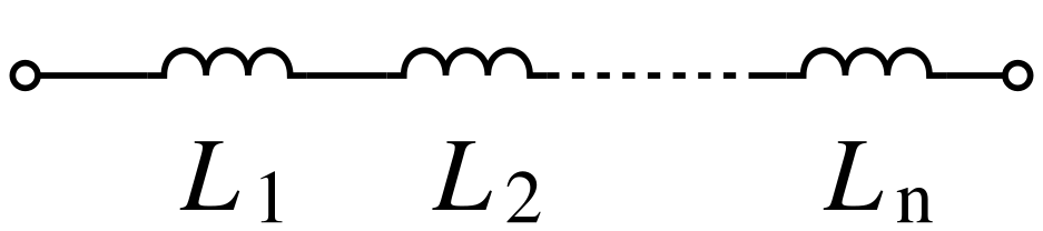 A diagram of several inductors, connected end to end, with the same amount of current going through each