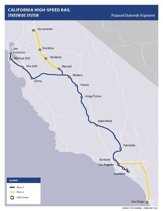 <span class="mw-page-title-main">Route of California High-Speed Rail</span> Route of the California High-Speed Rail system