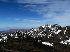 Le djebel Toubkal dans le Haut Atlas, plus haut sommet d'Afrique du Nord, culminant à 4,167 m.