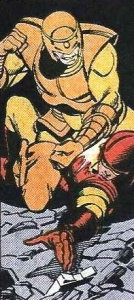 The Combattor fighting Gangbuster as drawn by Jerry Ordway in Adventures of Superman #437. Combattor (comics).jpg