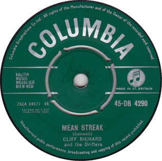 <span class="mw-page-title-main">Mean Streak (song)</span> 1959 single by Cliff Richard and the Drifters