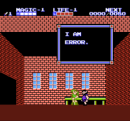 <span class="mw-page-title-main">I am Error</span> Quote from Zelda II: The Adventure of Link