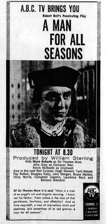 <i>A Man for All Seasons</i> (1964 TV film) 1963 Australian TV series or program