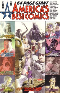 Alex Ross' cover to America's Best Comics 64 Page Giant, featuring many of the characters created by Alan Moore for the imprint. America's Best Comics 64 Page Giant.jpg