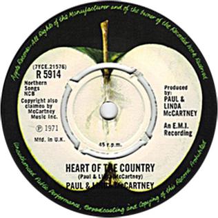 <span class="mw-page-title-main">Heart of the Country</span> 1971 single by Paul and Linda McCartney