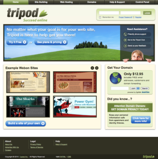 <span class="mw-page-title-main">Tripod (web hosting)</span> Web hosting service