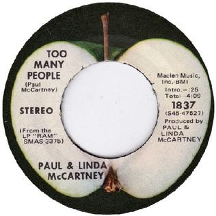 <span class="mw-page-title-main">Too Many People</span> 1971 song by Paul McCartney