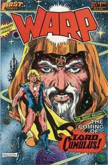 Spin-off comic book Warp #1 (March 1983), depicting the play's characters Lord Cumulus (foreground) and Prince Chaos. Cover art by Frank Brunner. WarpIssueOne-lowres.jpg