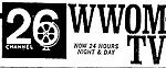 WWOM-TV's logo from 1969, showing its attempt to broadcast 24 hours a day, from The Times-Picayune. WWOM logo.jpg