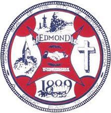 Old seal used from 1965 until 1996 with cross in right quadrant Edmond Oklahoma Old Seal.jpg