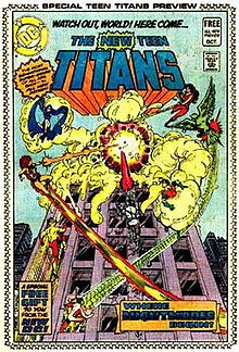 First page of The New Teen Titans insert preview, from DC Comics Presents #26 (Oct. 1980), art by George Perez and Dick Giordano. Dcp26 titanspreveiw.jpg