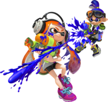 Two Inklings engaged in combat with each other, as seen in the marketing material for Splatoon. Inklings Splatoon.png