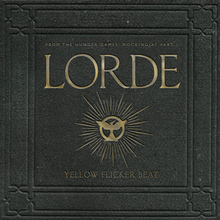 Cover art features a hard-cover print with the song and title printed in dull, gold colors. An image of a Mockingjay is portrayed in the center.